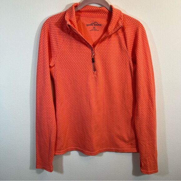 ✨ Eddie Bauer Women’s Orange Polka Dot Quarter Zip Medium - Picture 1 of 12